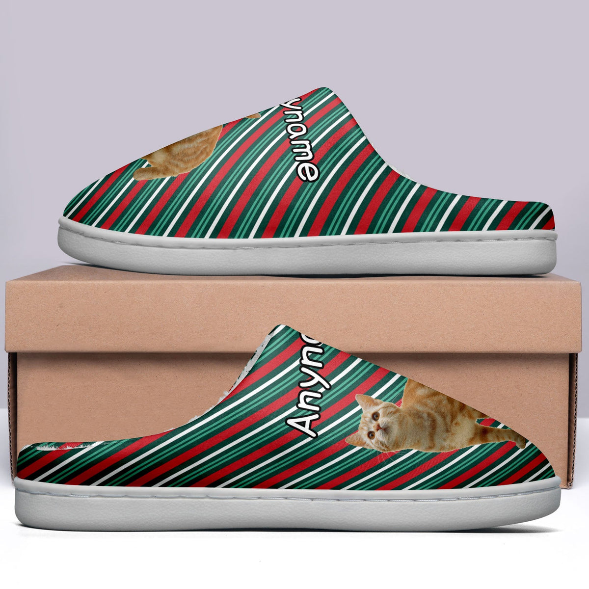 Custom Your Own Personalized Cotton Slippers for Dog Cat Lover Add Any Text Photoes Red&Green&White Christmas enthsush