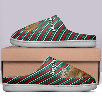 Custom Your Own Personalized Cotton Slippers for Dog Cat Lover Add Any Text Photoes Red&Green&White Christmas enthsush