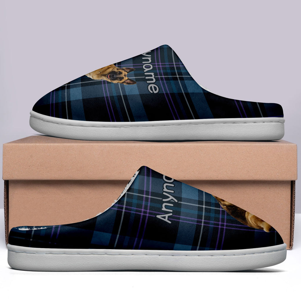 Custom Your Own Personalized Cotton Slippers for Dog Cat Lover Add Any Text Photoes Navy Tartan enthsush