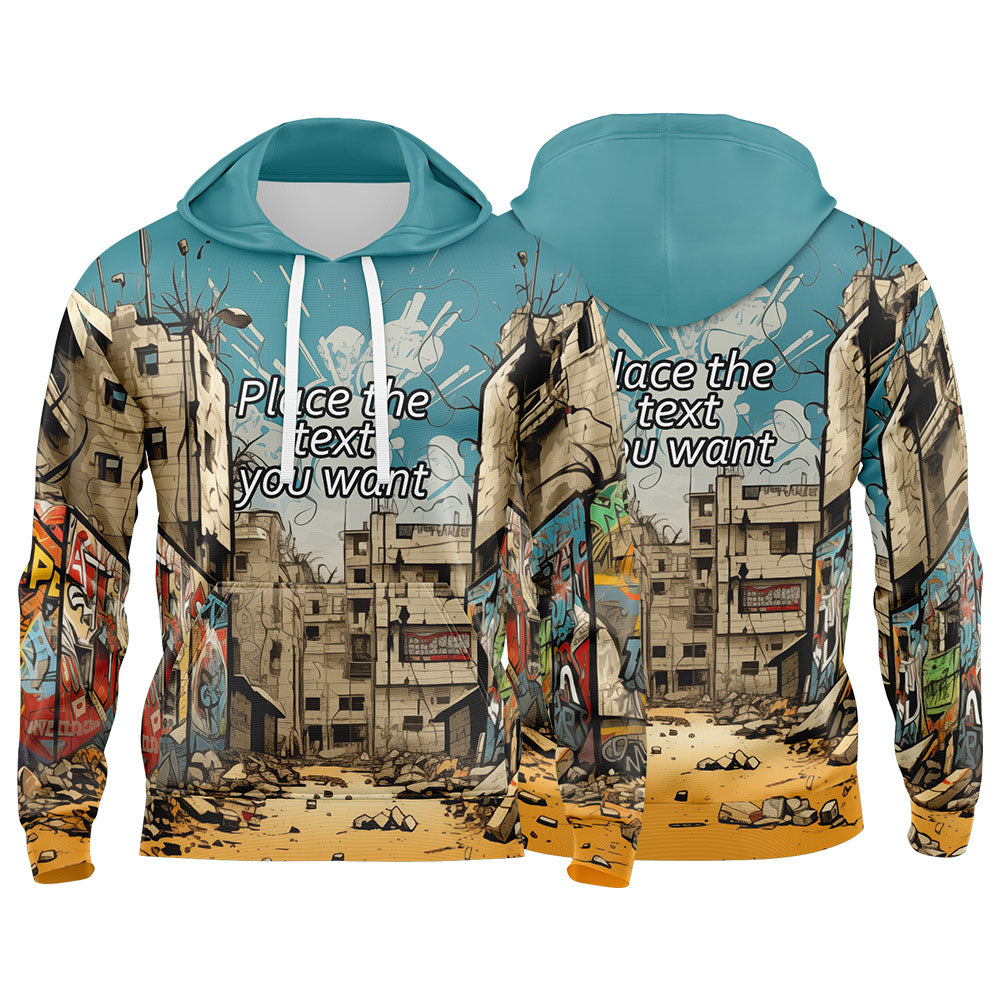 Custom Sky Blue 3D Pattern Design Bomber Full-Snap Varsity  Hoodie enthsush