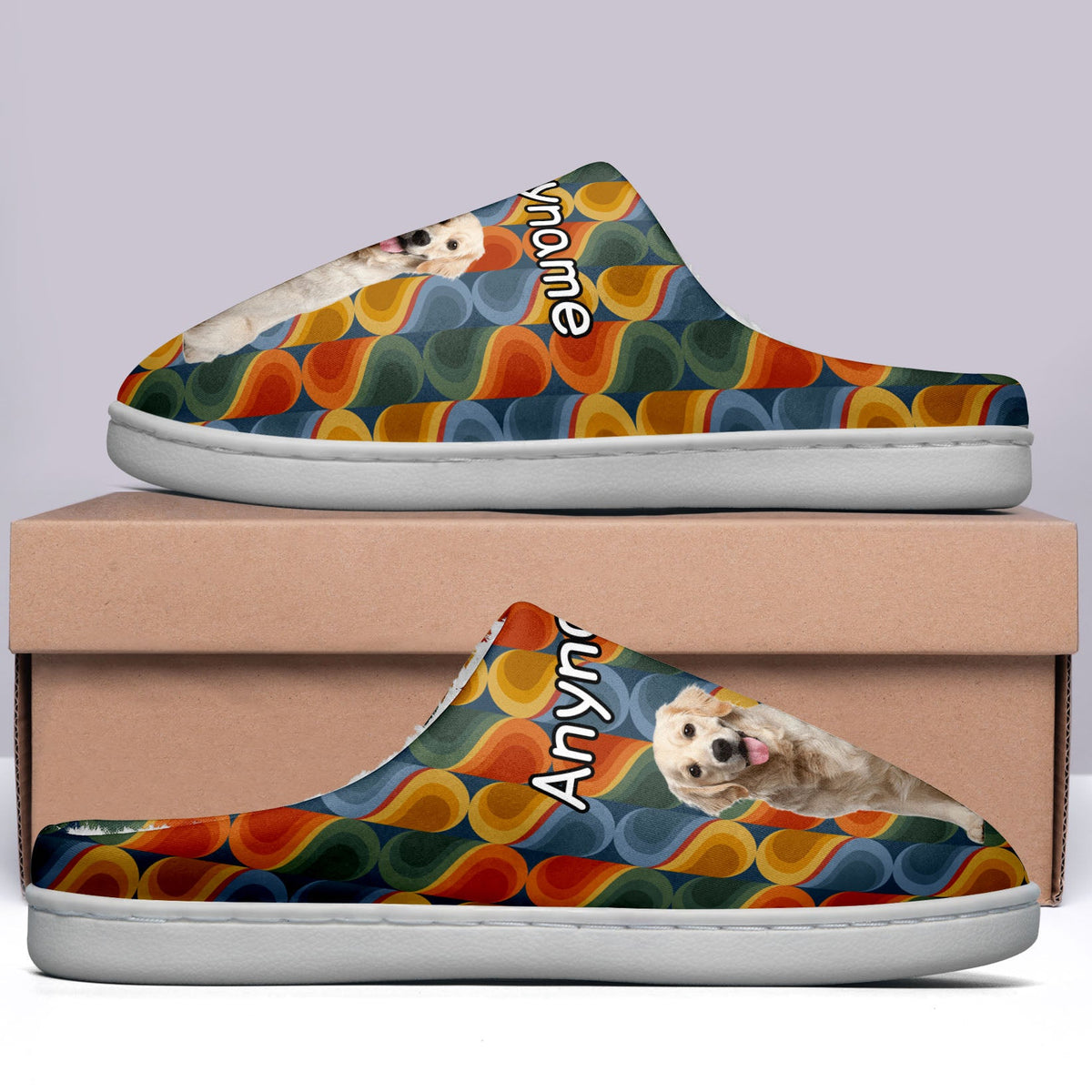 Custom Your Own Personalized Cotton Slippers for Dog Cat Lover Add Any Text Photoes Orange&Grayish blue enthsush