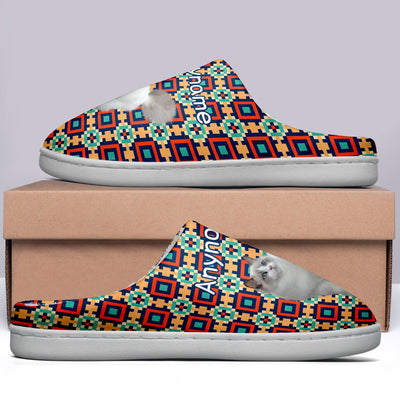 Custom Your Own Personalized Cotton Slippers for Dog Cat Lover Add Any Text Photoes Red&Navy Lattice enthsush