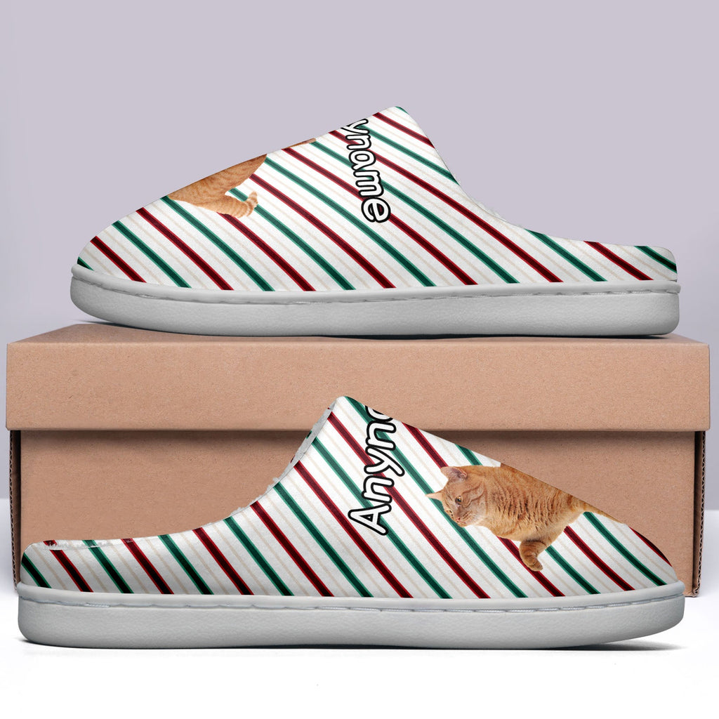 Custom Your Own Personalized Cotton Slippers for Dog Cat Lover Add Any Text Photoes Red&Green&White Christmas enthsush