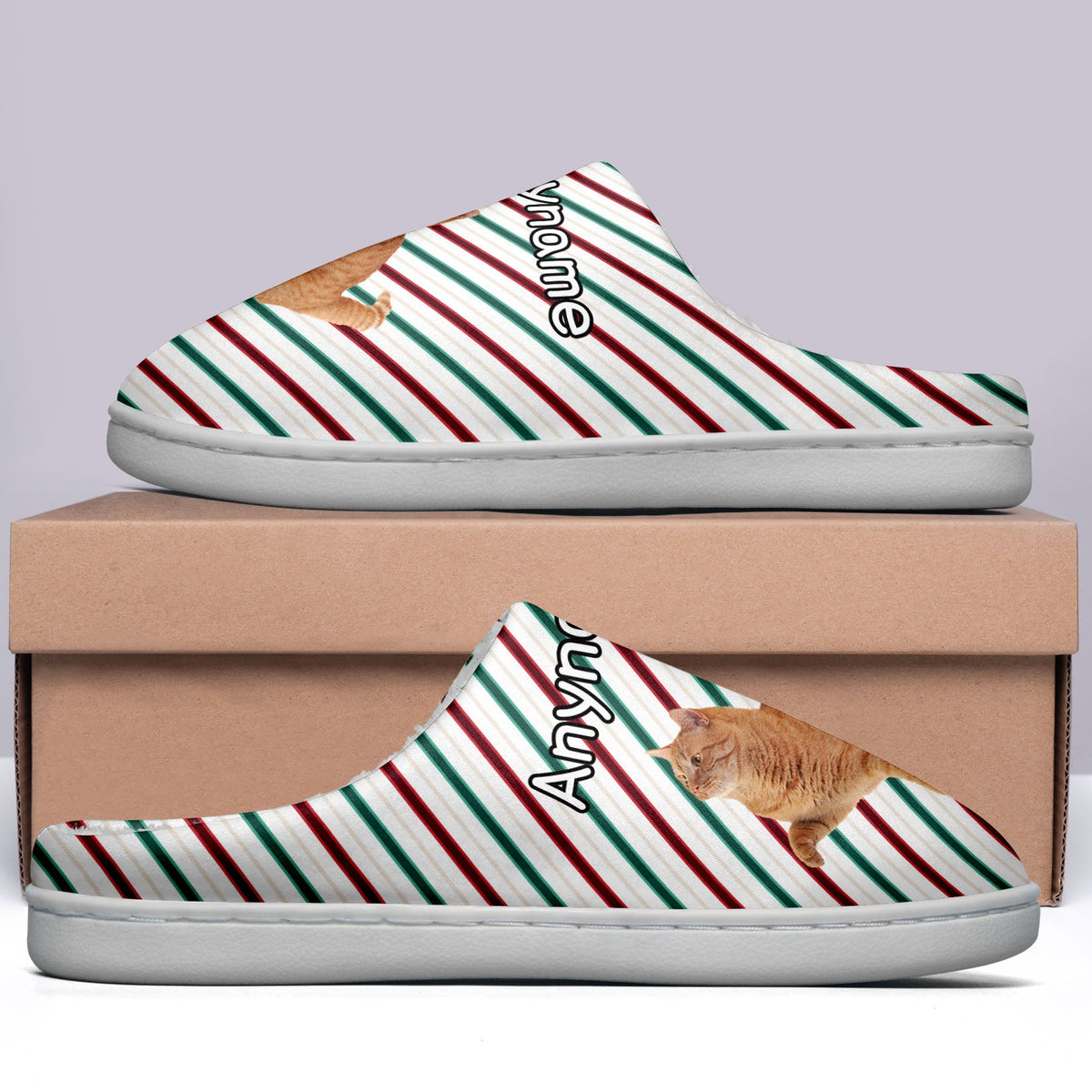 Custom Your Own Personalized Cotton Slippers for Dog Cat Lover Add Any Text Photoes Red&Green&White Christmas enthsush