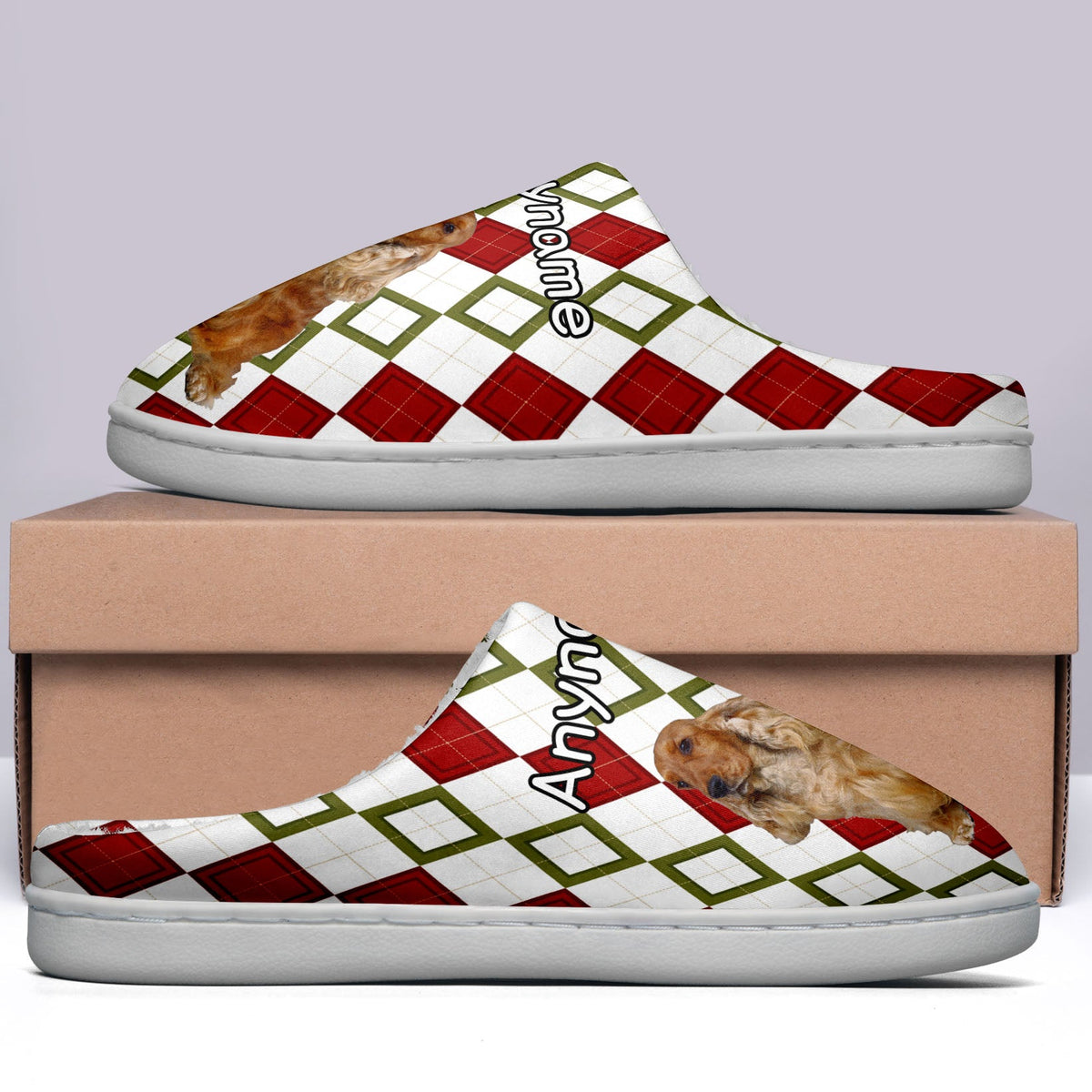 Custom Your Own Personalized Cotton Slippers for Dog Cat Lover Add Any Text Photoes Red&Green&White Christmas enthsush