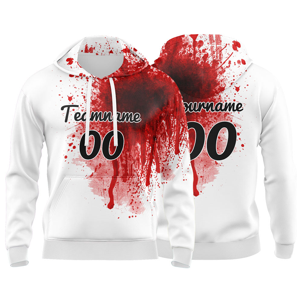 Custom White&Red&Black 3D Pattern Design Bomber Full-Snap Varsity  Hoodie enthsush