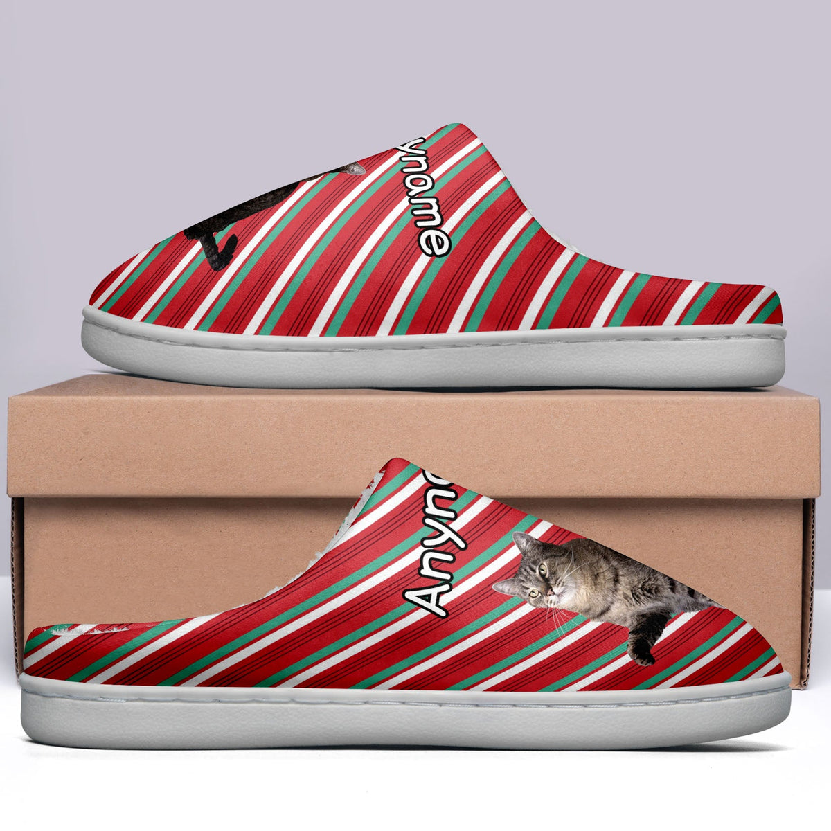 Custom Your Own Personalized Cotton Slippers for Dog Cat Lover Add Any Text Photoes Red&Green&White Christmas enthsush