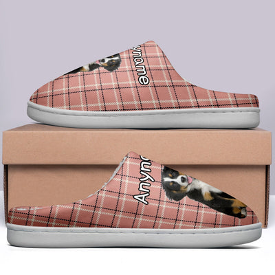 Custom Your Own Personalized Cotton Slippers for Dog Cat Lover Add Any Text Photoes Pink  Lattice enthsush