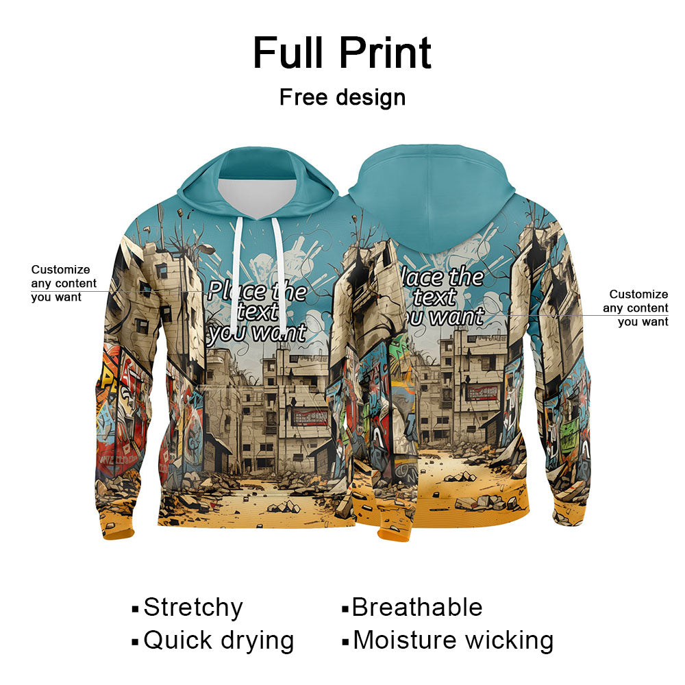 Custom Sky Blue 3D Pattern Design Bomber Full-Snap Varsity  Hoodie enthsush
