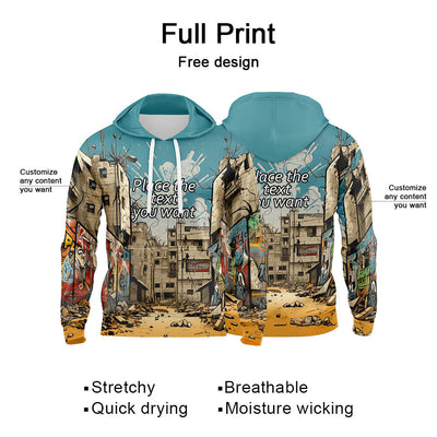 Custom Sky Blue 3D Pattern Design Bomber Full-Snap Varsity  Hoodie enthsush