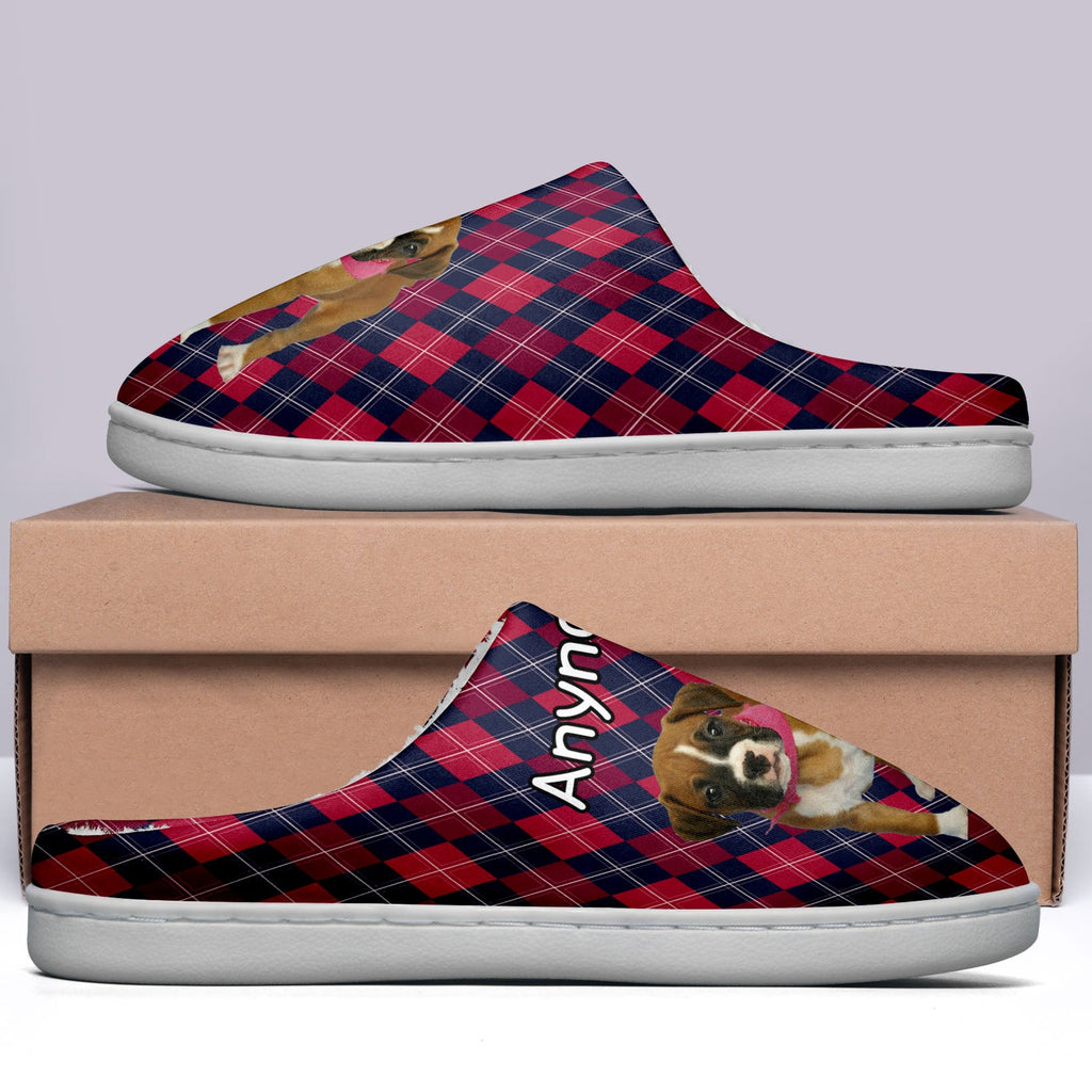 Custom Your Own Personalized Cotton Slippers for Dog Cat Lover Add Any Text Photoes Pink&Navy Diamond enthsush