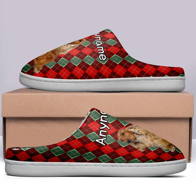Custom Your Own Personalized Cotton Slippers for Dog Cat Lover Add Any Text Photoes Red&Green Diamond enthsush