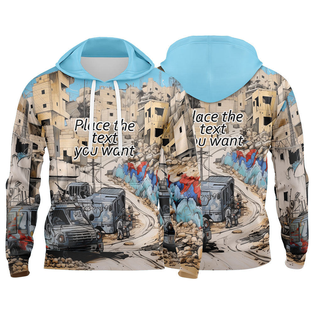 Custom Light Blue 3D Pattern Design Bomber Full-Snap Varsity  Hoodie enthsush