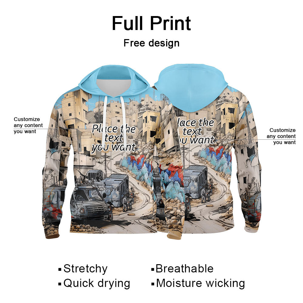 Custom Light Blue 3D Pattern Design Bomber Full-Snap Varsity  Hoodie enthsush