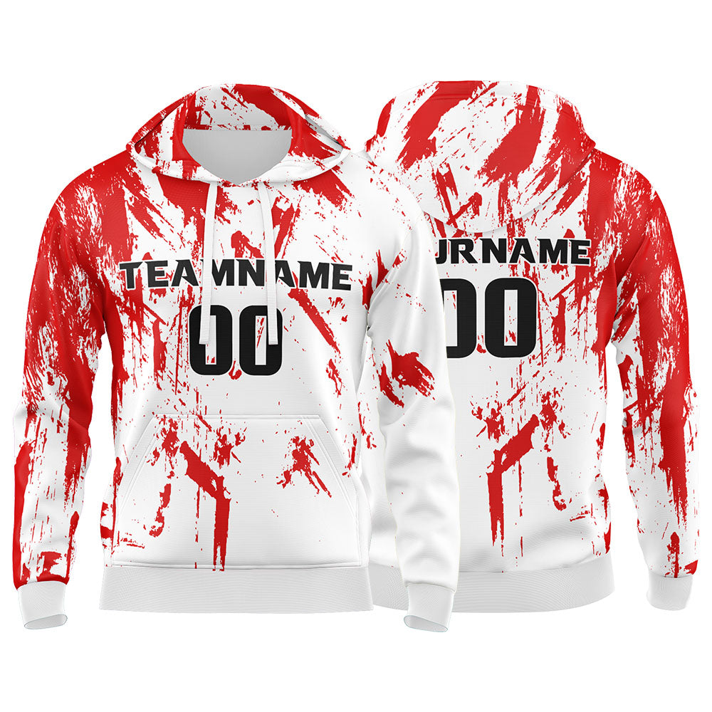 Custom White&Red&Black 3D Pattern Design Bomber Full-Snap Varsity  Hoodie enthsush