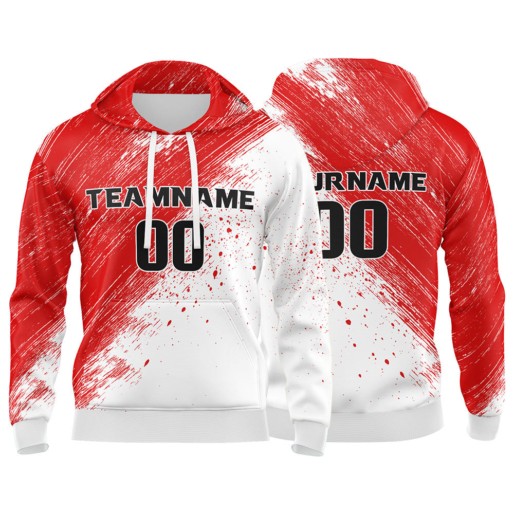 Custom Red&White&Black 3D Pattern Design Bomber Full-Snap Varsity  Hoodie enthsush