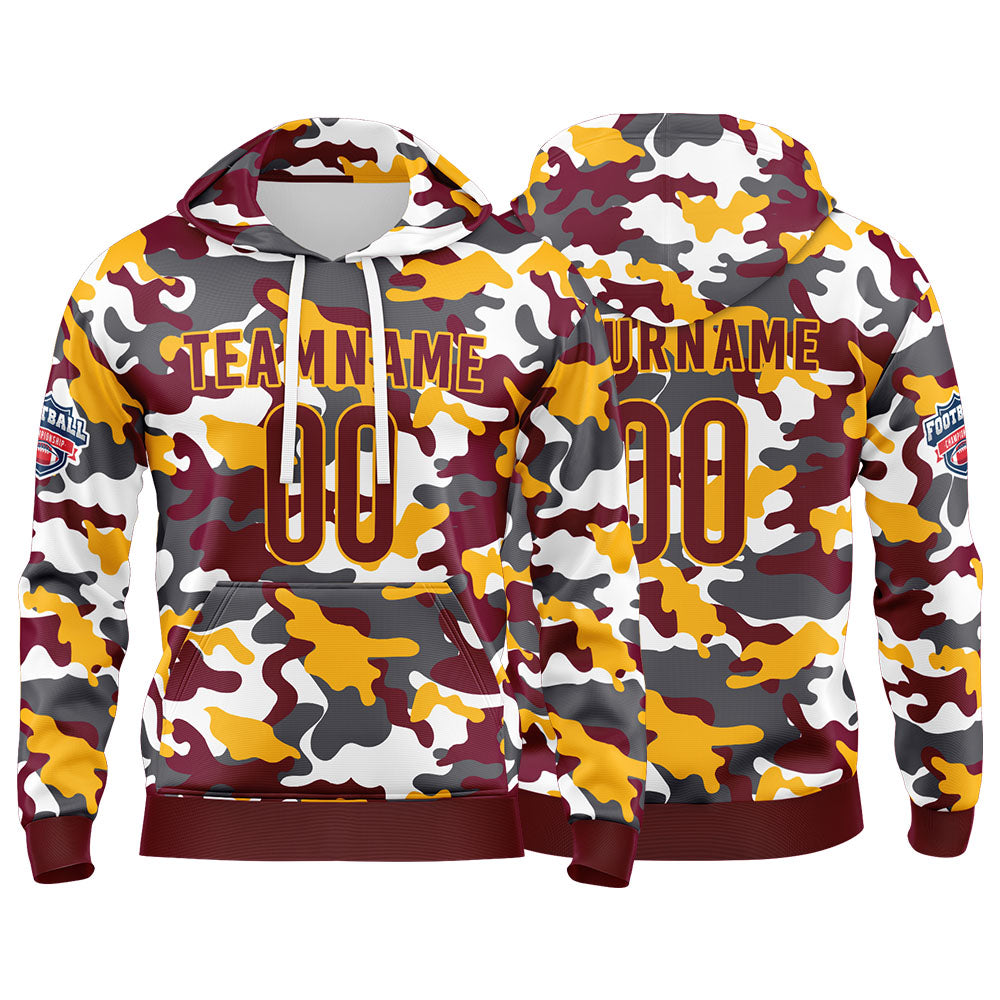 Custom Sweatshirt Hoodie For Men Women Girl Boy Print Your Logo Name Number Yellow&Burgundy enthsush