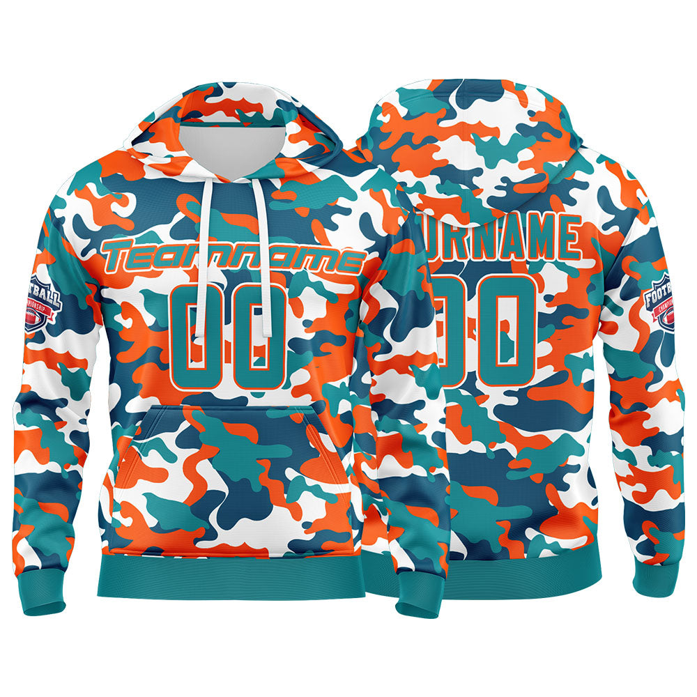 Custom Sweatshirt Hoodie For Man Woman Girl Boy Print Your Logo Name Number Aqua&Orange enthsush